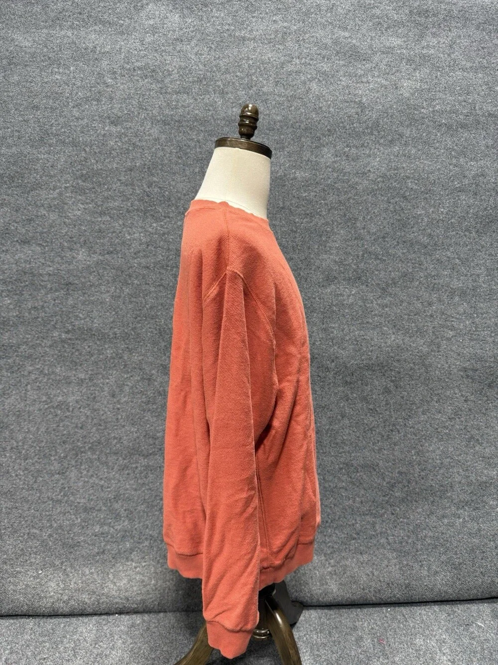 LL Bean Mens L Orange Cotton Crewneck Sweatshirt Pullover Textured Knit